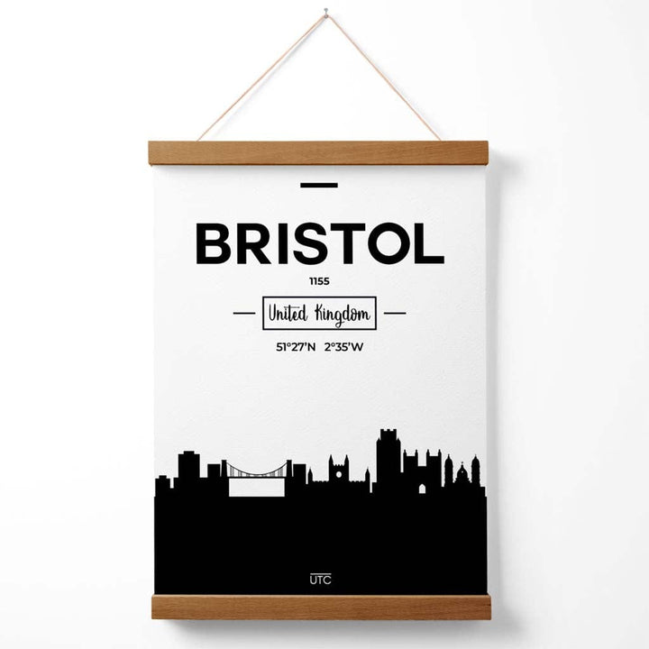 Bristol Black-White City Skyline Poster with Hanger | Bowlift