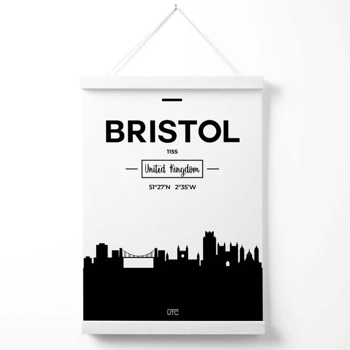Bristol Black-White City Skyline Poster with Hanger | Bowlift