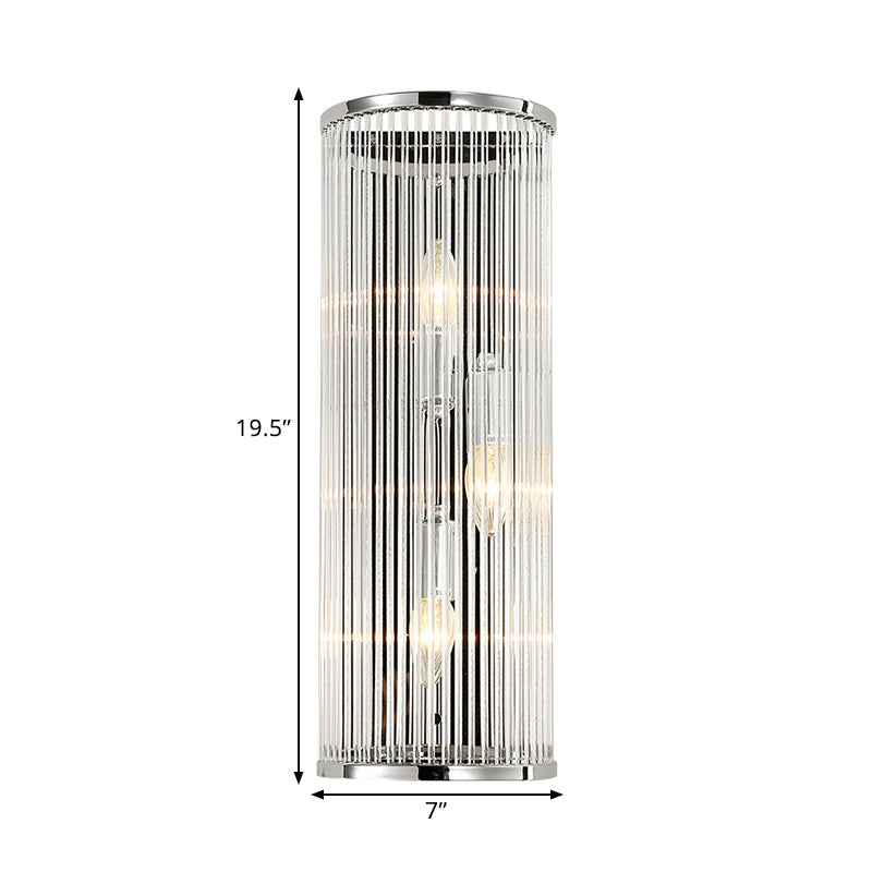 BowLift | 3 Heads Half Cylinder Flush Wall Sconce Contemporary Clear Crystal Tube Shade Wall Mounted Light