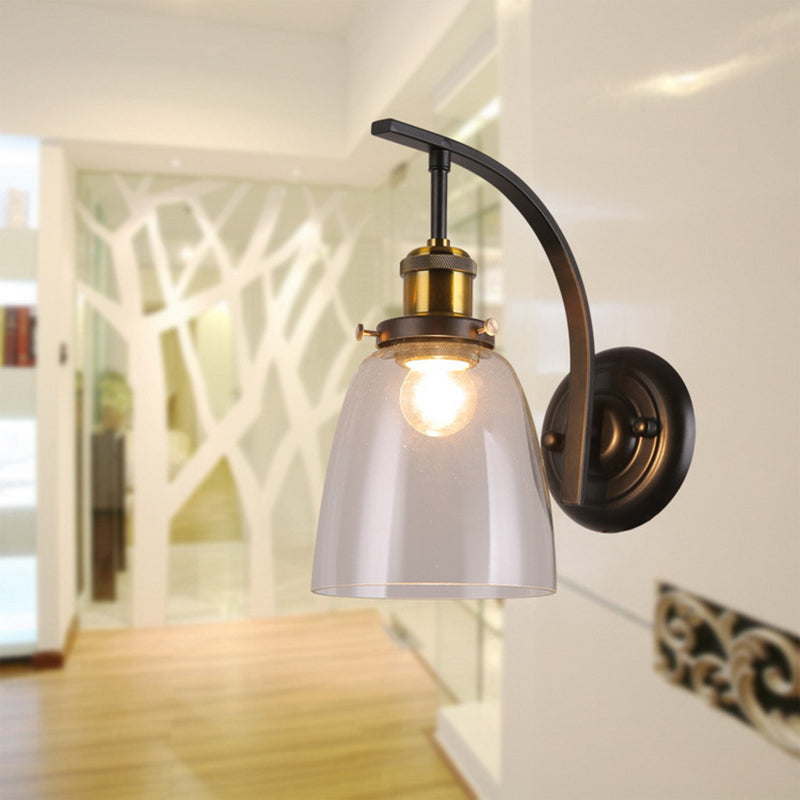 BowLift | A Bulb Clear Glass Wall Light Vintage Black Dome Living Room Wall Lamp