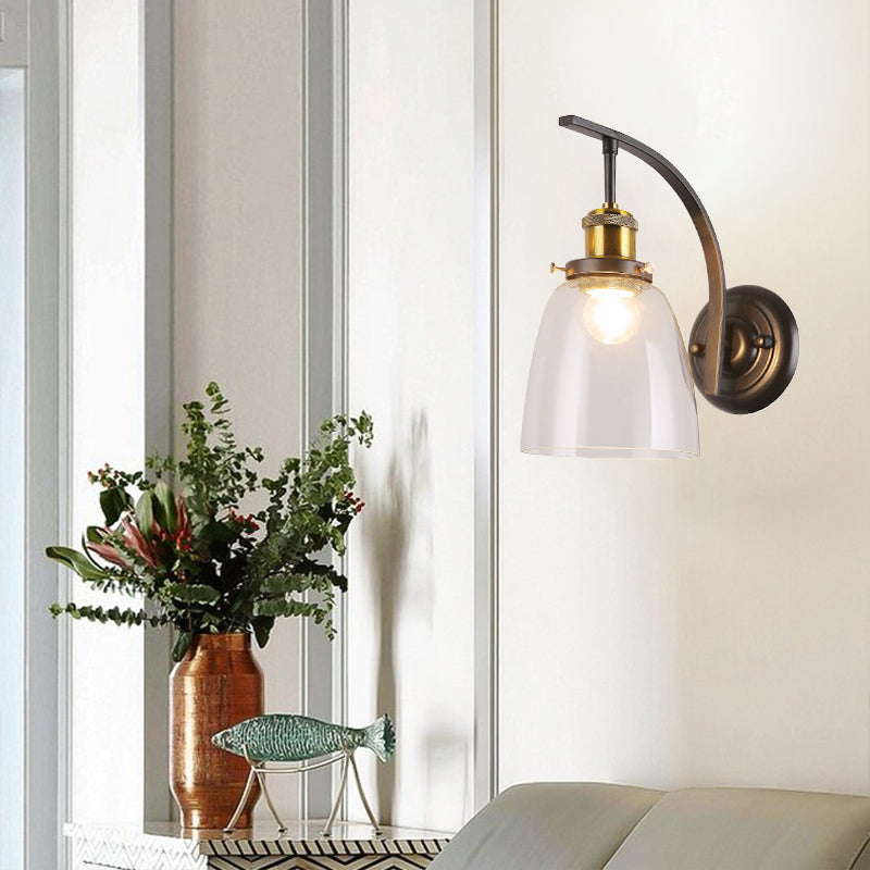 BowLift | A Bulb Clear Glass Wall Light Vintage Black Dome Living Room Wall Lamp