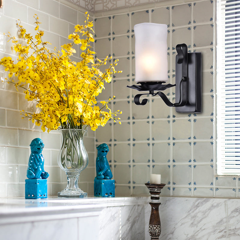 BowLift | Cylinder Bathroom Wall Light Industrial Frosted Glass 1 Light Black Wall Light