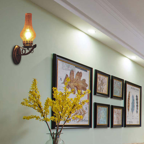 BowLift | A light wall lamp light industrial crackle glass vase shape lighting fixture in yellow, 3.5
