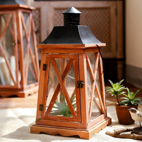 Hanging Rustic Metal and Glass Lantern Candle Holder with LED Flameless Pillar Effect Bowlift