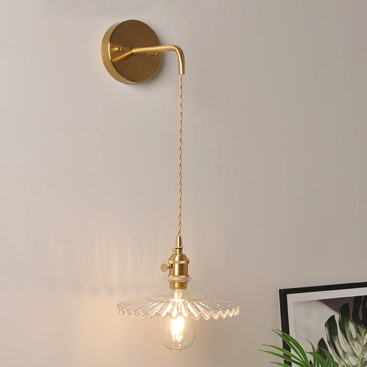 BowLift | Shaped Clear/Opal Glass Wall Lamp Industrial Single Bulb Bedroom Sconces Light in Brass