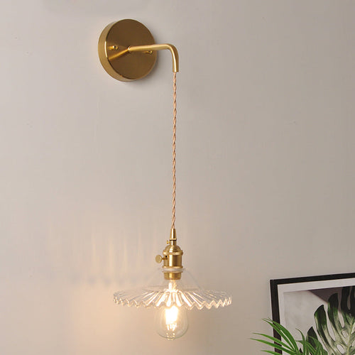 BowLift | Shaped Clear/Opal Glass Wall Lamp Industrial Single Bulb Bedroom Sconces Light in Brass