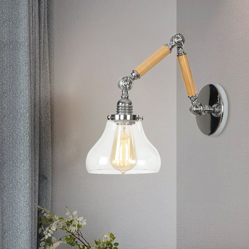 BowLift | Gourd Living Room Wall Light Fixture Industrial Clear Glass 1 Light Chrome Wall Lamp with 8"+8"/6"+6"/8"+4" Wood Arm