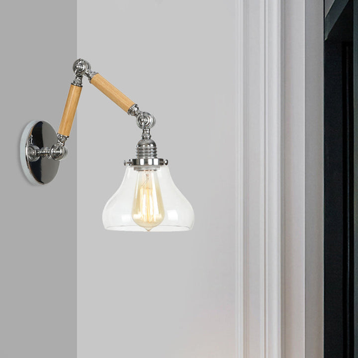 BowLift | Gourd Living Room Wall Light Fixture Industrial Clear Glass 1 Light Chrome Wall Lamp with 8"+8"/6"+6"/8"+4" Wood Arm