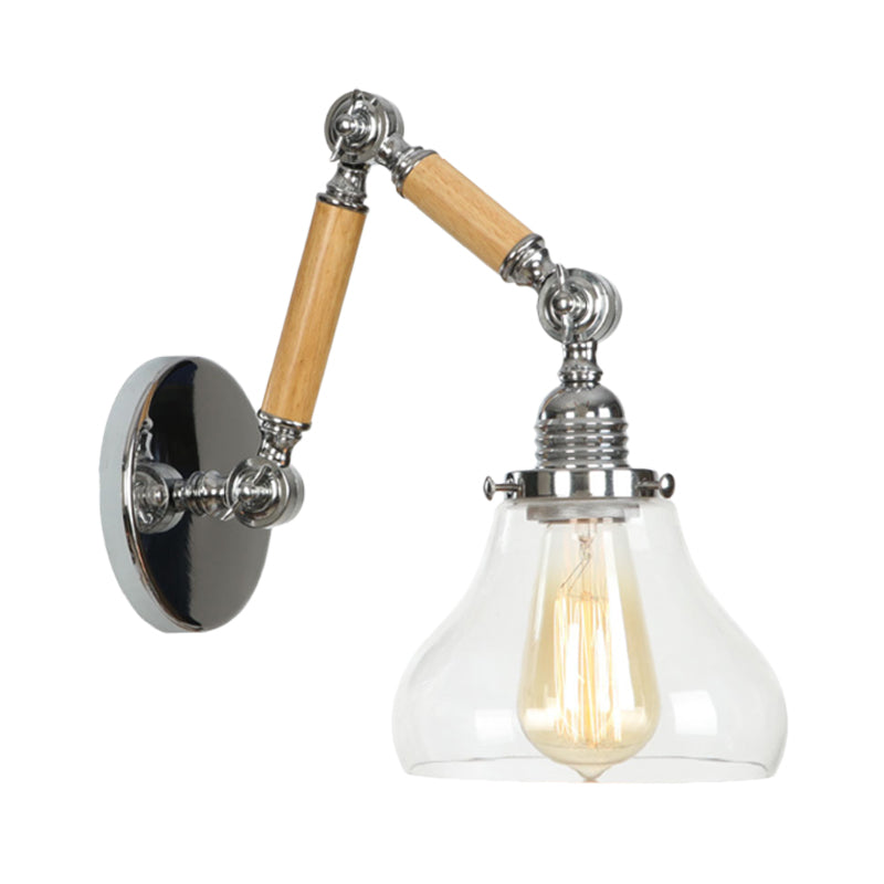 BowLift | Gourd Living Room Wall Light Fixture Industrial Clear Glass 1 Light Chrome Wall Lamp with 8"+8"/6"+6"/8"+4" Wood Arm