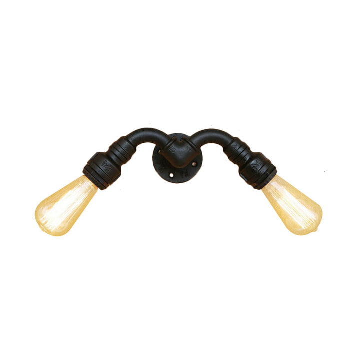 BowLift | Vintage Style Bare Bulb Wall Lamp with Pipe Design 2 Heads Metal Wall Lamp in Black for Indoor