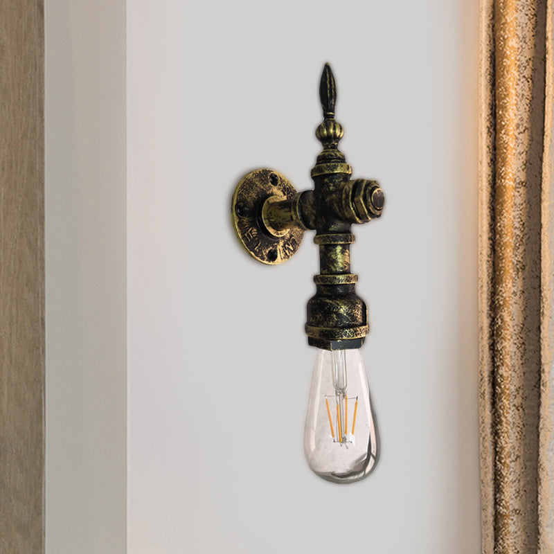 BowLift | Iron Bronze Wall Light Naked Bulb 1 Light Rustic Style Wall Fixture Light with Pipe Design for Restaurant