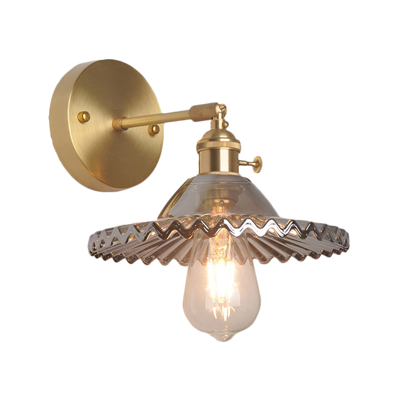 BowLift | Brass Bowl Wall Lighting Industrial Smoke Glass 1 Light Living Room Wall Lamp Light Fixture