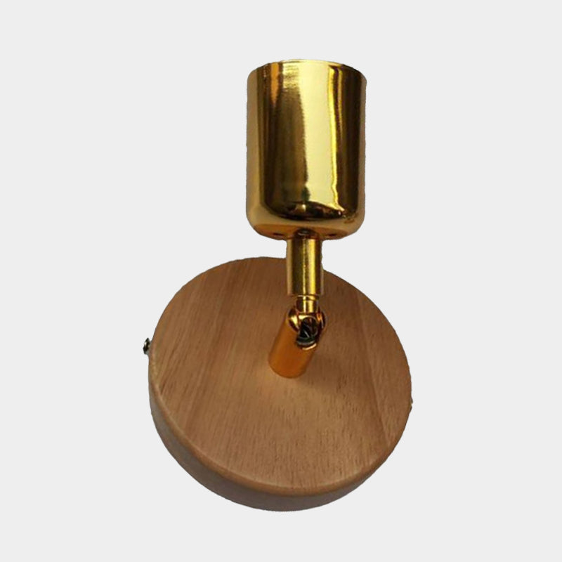 BowLift | Head-shaped metal wall lamp Lodge 1 light living room wall-mounted fixture with round wooden backplate in silver/gold