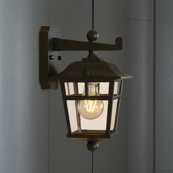 BowLift | Lantern Clear Glass Wall Hanging Lamp Industrial Single Bulb Veranda Wall Light in Black