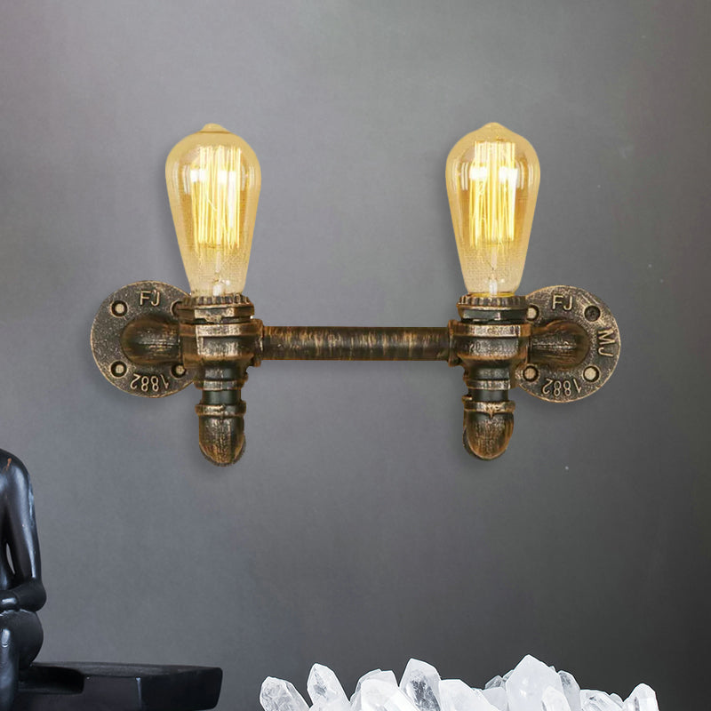 BowLift | Aged Brass 2 Lights Wall Sconce Light Rustic Industrial Wrought Iron Exposed Wall Mount Light