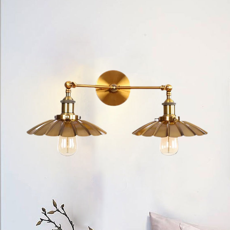 BowLift | Antique Stylish Ribbed Edge Wall Lamp 2 Heads Metal Wall Mounted Light in Brass/Rust for Bedroom
