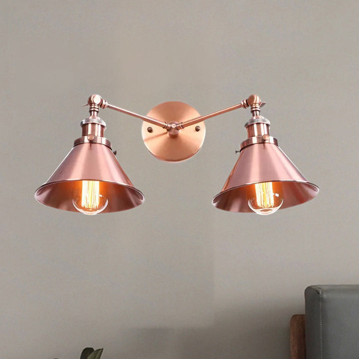 BowLift | Tapered Umbrella Iron Wall Mount Light Industrial Vintage 2 Heads Farmhouse Wall Mount Light in Black/Brass