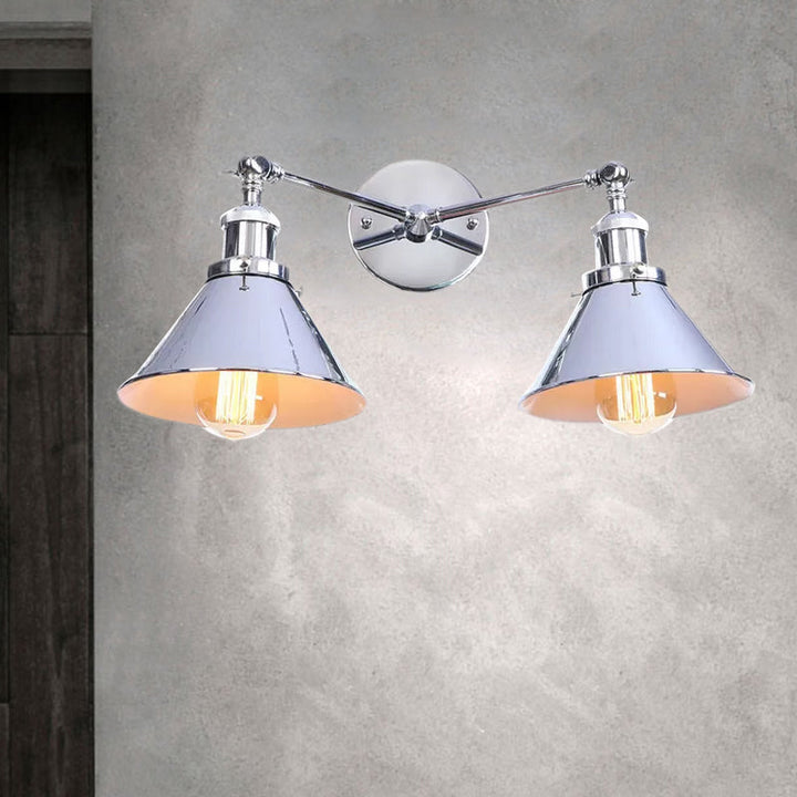 BowLift | Tapered Umbrella Iron Wall Mount Light Industrial Vintage 2 Heads Farmhouse Wall Mount Light in Black/Brass