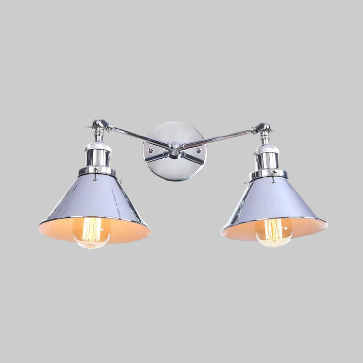 BowLift | Tapered Umbrella Iron Wall Mount Light Industrial Vintage 2 Heads Farmhouse Wall Mount Light in Black/Brass