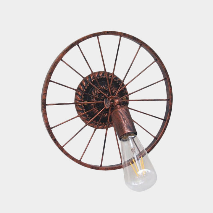 BowLift | Black/Bronze Wheel Design Wall Sconce Lamp with Open Bulb Farmhouse Style Metal 1 Light Restaurant Sconce Light