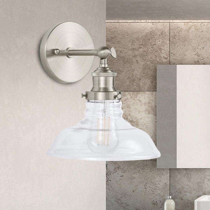 BowLift | Clear Glass Chrome/Nickel Wall Light Barn 1-Bulb Industrial Wall Lamp for the Kitchen