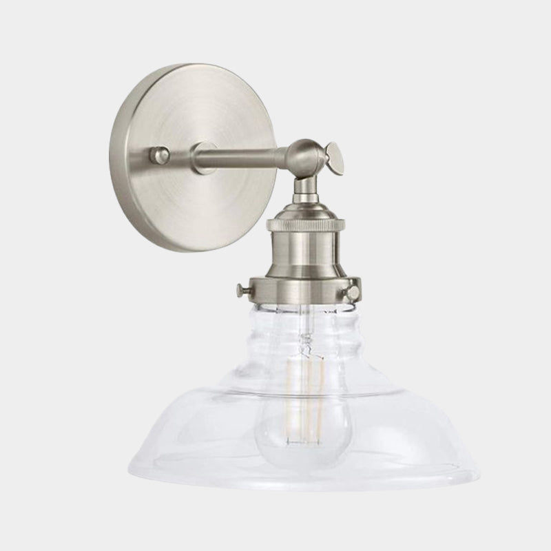 BowLift | Clear Glass Chrome/Nickel Wall Light Barn 1-Bulb Industrial Wall Lamp for the Kitchen