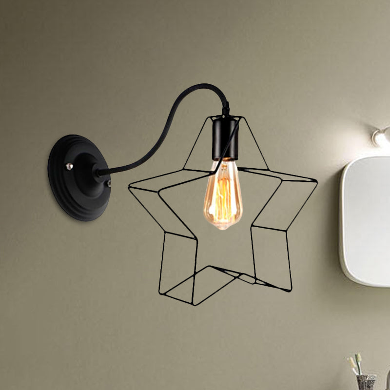 BowLift | Black 1 Light Wall Lamp Retro Style Metal Diamond/Star Wall Light with Cage Shade for Café