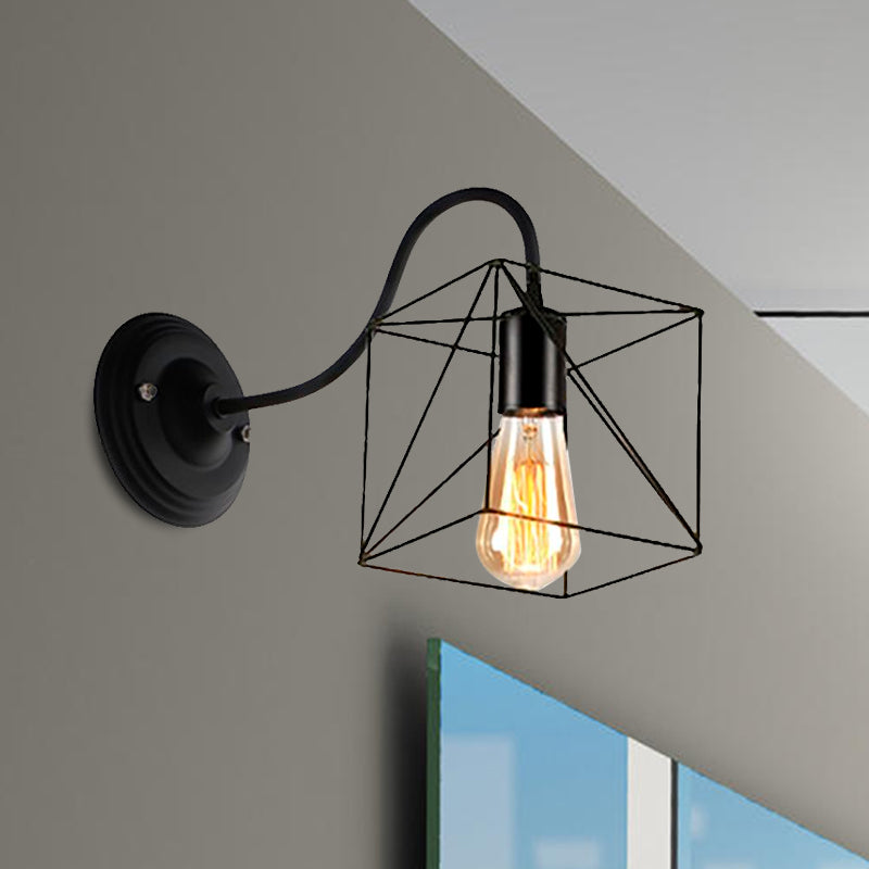 BowLift | Black 1 Head Wall Lamp Vintage Industrial Metal Bottle/Rectangular Wall Light Wall Lamp with Wire Frame for Café