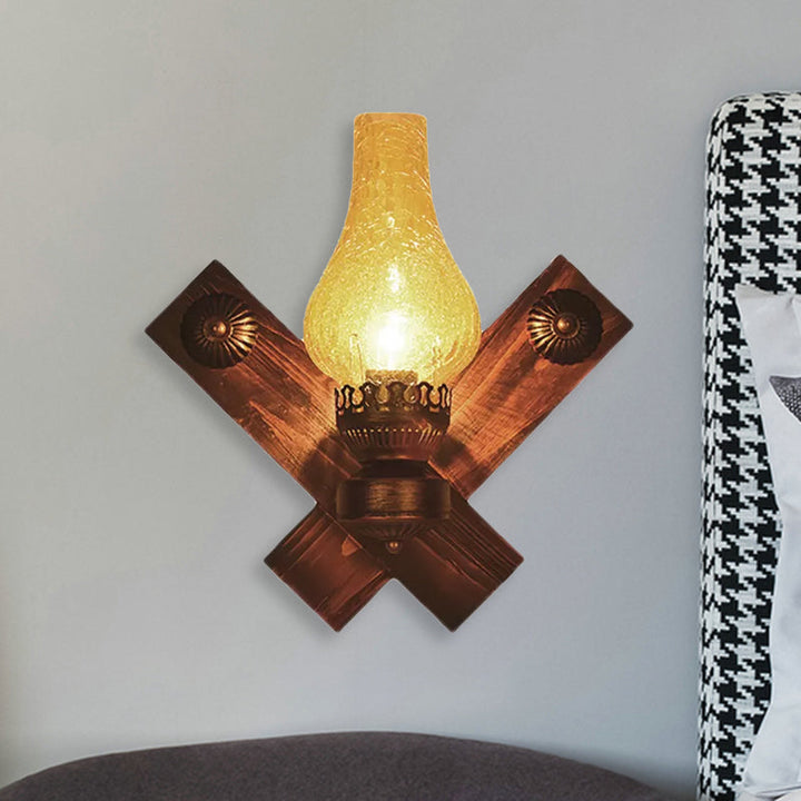BowLift | A light wall lamp light industrial crackle glass vase shape lighting fixture in yellow, 3.5"/5"/14.5" wide