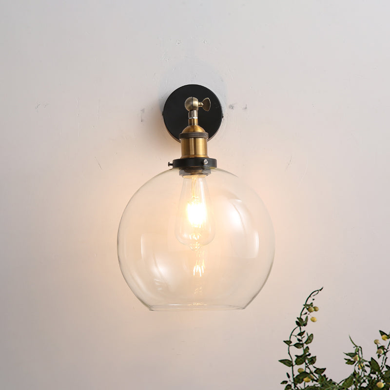 BowLift | Brass One Light Wall Sconce Vintage Style Clear Glass Bubble Lighting with Plug Cable