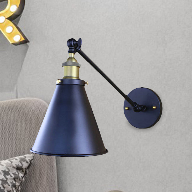 BowLift | Black Finish Cone-Shaped Wall Lamp Retro Stylish Metal 1 Head Corridor Wall Lighting, 2 Packs