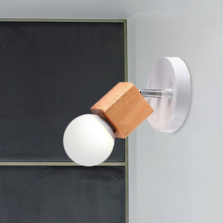 BowLift | Black/White 1 Head Wall Lamp Sconces Industrial Style Wooden Square Wall Mount Light with Circular Wall Plate