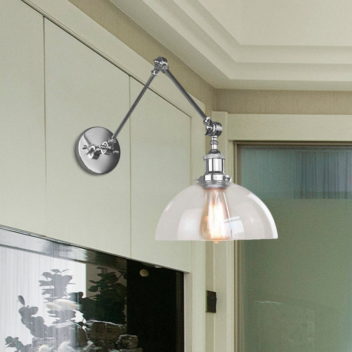 BowLift | Dome Clear Glass Wall Lamp Industrial Simple Bulb Dining Room Sconces Light in Chrome