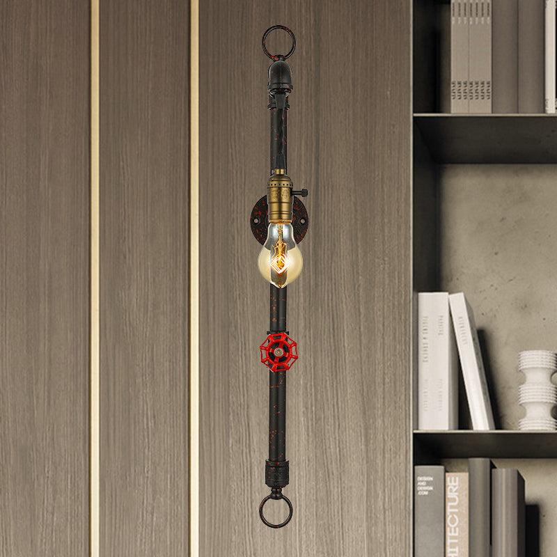 BowLift | Dark Rust Pipe Wall Light with Valve Vintage Stylish Metal 1 Light Living Room Wall Lamp
