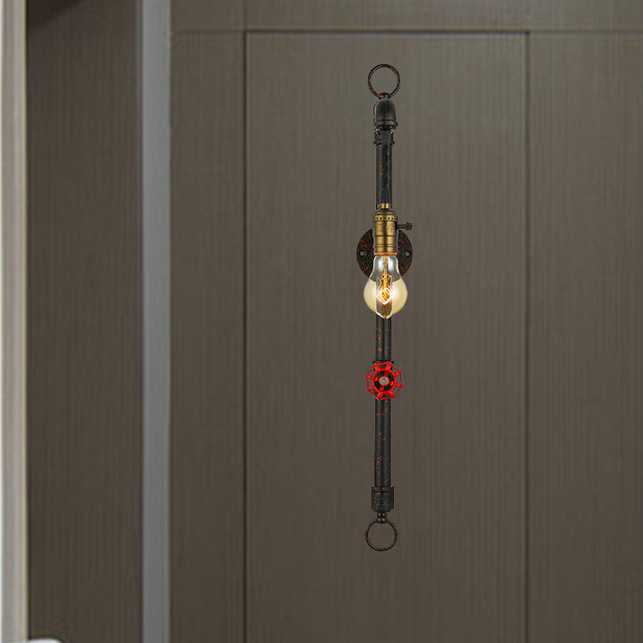 BowLift | Dark Rust Pipe Wall Light with Valve Vintage Stylish Metal 1 Light Living Room Wall Lamp