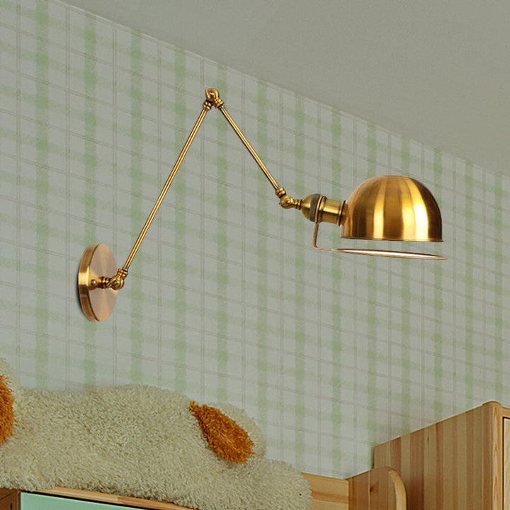 BowLift | 1 Light Swing Arm Wall Lighting Vintage Style Brass/Copper Metal Wall Mount Light with Bowl Shade