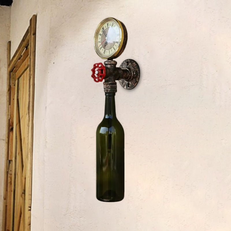 BowLift | Brown/Blue Bottle Wall Sconce Lamp Vintage Stylish Glass 1 Bulb Living Room Wall Lighting with Manometer and Valve