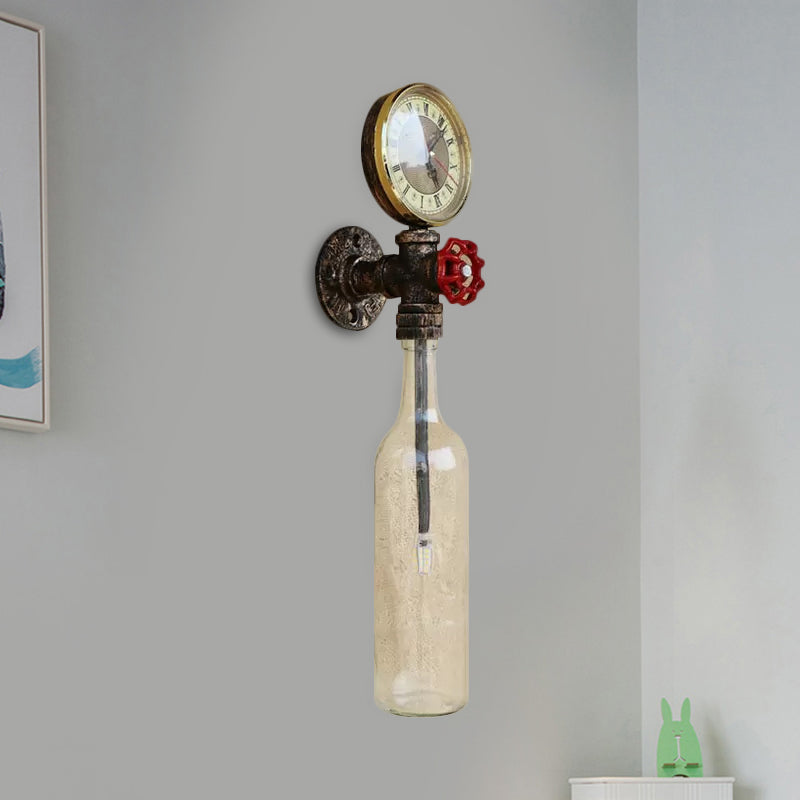 BowLift | Brown/Blue Bottle Wall Sconce Lamp Vintage Stylish Glass 1 Bulb Living Room Wall Lighting with Manometer and Valve