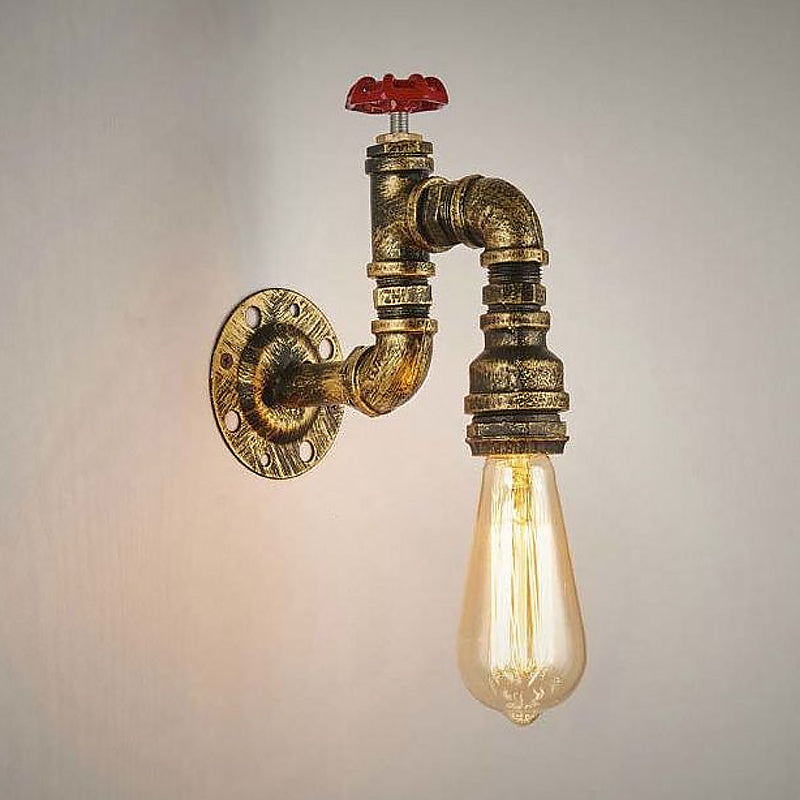 BowLift | Antique Brass Faucet Form Wall Sconce with Valve Industrial 1 Light Living Room Wall Mount Light