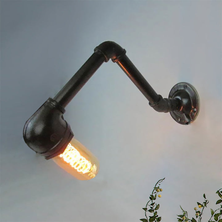 BowLift | Black version 1 bulb wall light fixture industrial style metal pipe wall lighting for living room