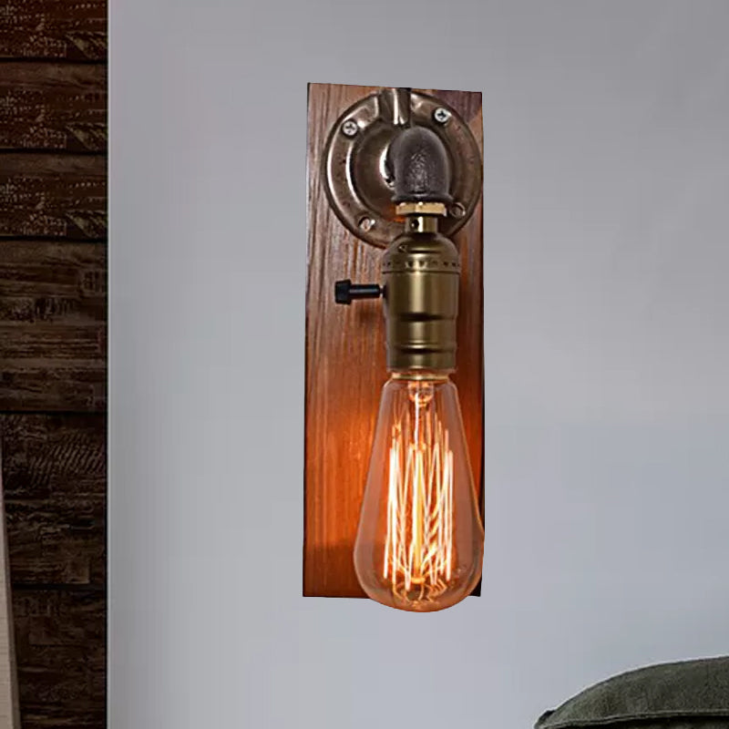 BowLift | Open Bulb Living Room Wall Lamp Vintage Metal 1 Light Aged Brass Wall Light Lighting with Rectangular Backplate
