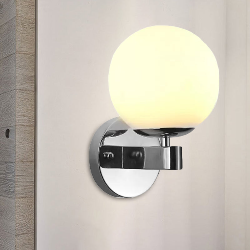 BowLift | Chrome/Gold Round Wall Light Industrial Opal Glass 1 Light Bedroom Wall Lamp Fixture
