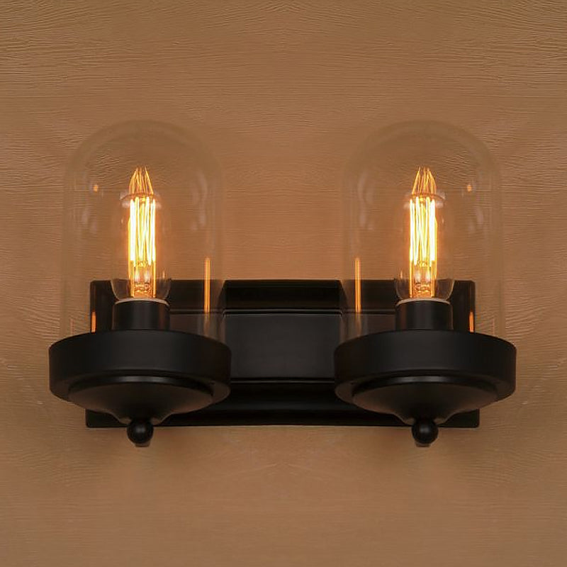 BowLift | Capsule Wall Mounted Lighting 1/2 Light Bulb Industrial Black Clear Glass Lighting for Portico