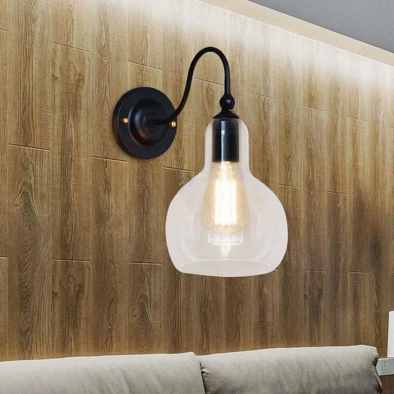 BowLift | One Pear Wall Light with Pumpkin Shade Clear Glass Industrial Corridor Wall Lamp in Black