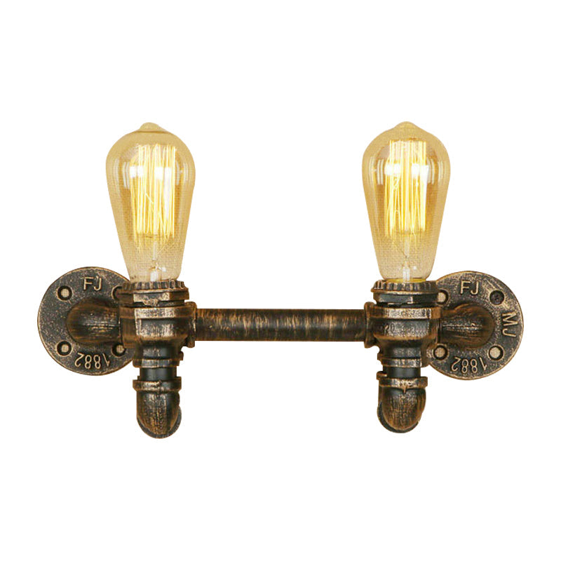 BowLift | Aged Brass 2 Lights Wall Sconce Light Rustic Industrial Wrought Iron Exposed Wall Mount Light