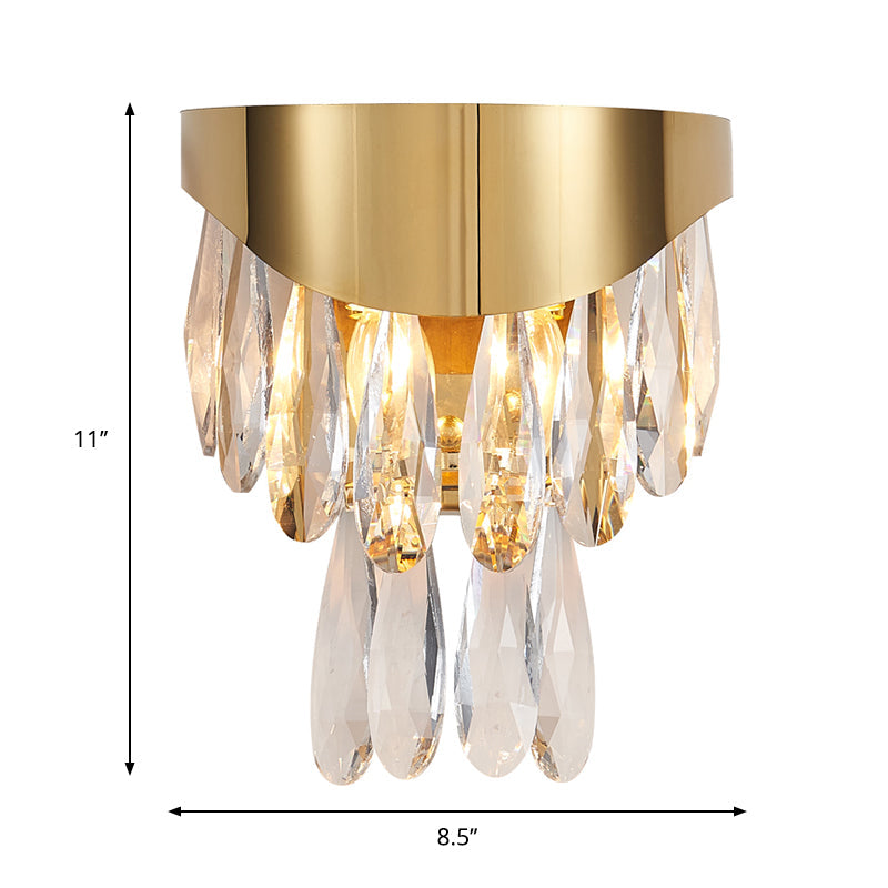 BowLift | Crystal Drop Wall Light Modern 2 Bulbs Surface Wall Sconce in Gold for Indoor Use