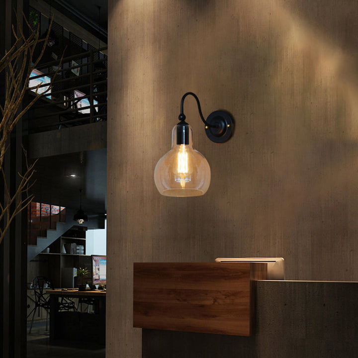 BowLift | One Pear Wall Light with Pumpkin Shade Clear Glass Industrial Corridor Wall Lamp in Black