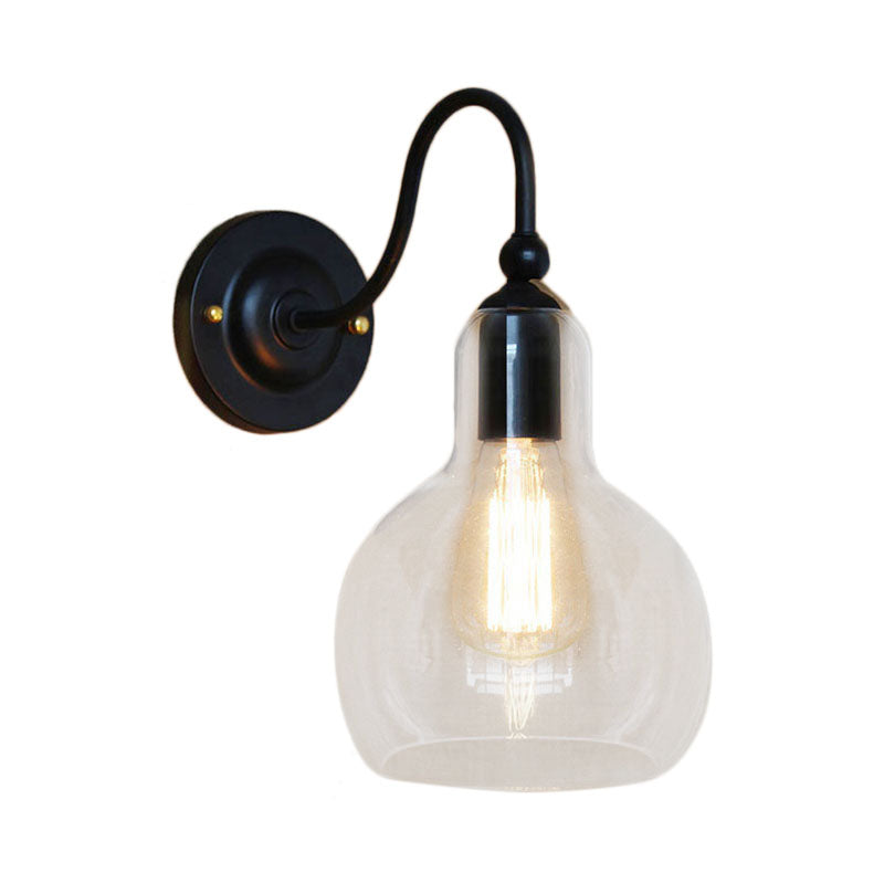 BowLift | One Pear Wall Light with Pumpkin Shade Clear Glass Industrial Corridor Wall Lamp in Black