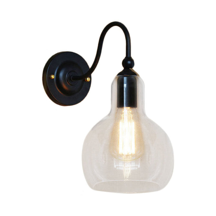 BowLift | One Pear Wall Light with Pumpkin Shade Clear Glass Industrial Corridor Wall Lamp in Black