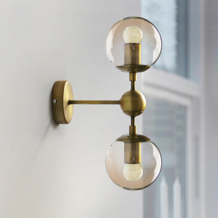 BowLift | 1/2-Head Global Wall Mount Light with Amber Glass Shade Modernist Wall Lamp Lighting in Gold for Bedroom